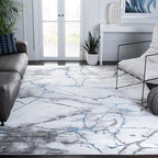 SAFAVIEH Craft Collection Area Rug - 8' Square, Ivory Grey & Blue, Modern Abstract Design, Non-Shedding & Easy Care, Ideal for High Traffic Areas in Living Room, Bedroom (CFT877M)