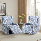 Premium 360° Swivel Recliner Chair with Footrest - Luxurious Cotton Linen & Botanical Design-Bule Pattern