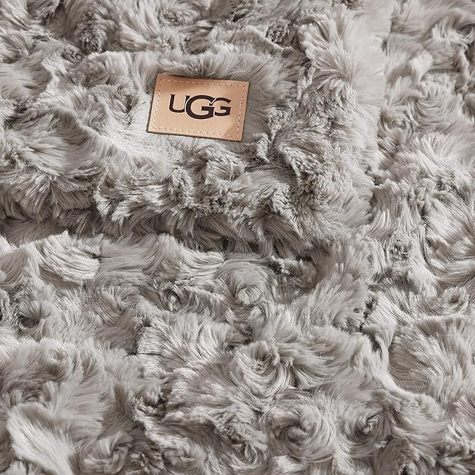 UGG Faux Fur King Size Blanket, Double-Sided Warm Cozy Blanket, Extra Large Throw for Sofa, Bedding for California King Size Bed, Cute Room Decor, 110" x 90", Seal Grey (Adalee)