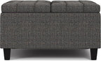 SIMPLIHOME Harrison 30 inch Wide Transitional Square Small Coffee Table Storage Ottoman in Ebony Tweed Polyester, Assembled, for The Living Room and Bedroom