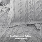 Bedsure Tufted Boho Comforter Set King Size - Light Grey Boho Bed Set, GentleSoft™ 3 Pieces Farmhouse Shabby Chic Embroidery Bedding, Gifts for Woman, Soft Jacquard King Comforter for All Seasons