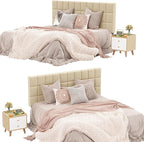 Andeworld Velvet Upholstered Tufted King Size Headboard,Wood Head Board with Metal Legs, Adjustable Height from 42” to 56”, Bed Headboard in Modern Design,Backboard for Bed, Apricot