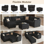 Modular Sectional Sofa Couches, Large Convertible Modular Couches with Storage, 8-Seater Sectional Sofa for Living Room, U Shaped Sectional Couch Sleeper Sofa with Chaise (Black, 8 Seats)