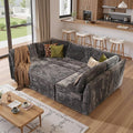 130'' Modern Modular Sectional Sofa with Movable Ottoman,5 Seats Cloud Comfort Corduroy Fluffy Couch,L Shaped Convertible Sofa Couch for Living Room,Grey