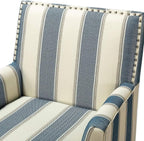 HULALA HOME Modern Accent Chairs Set of 2, Farmhouse High Back Striped Chairs with Wooden Legs & Nail Head Trim, Comfy Upholstered Armchairs for Living Room/Bedroom (Stripe Blue)