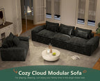 Hobestluk 120" Cloud Sectional Couch 3-Seater Sofa with Deep Seat Modular Sofa with Removable Cover Large Sofa Couch for Living Room (Dark Grey, 3-Seater Sofa)
