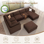 Vesgantti 141.7" Oversized Boneless Sectional Couch, 7 Seater Modular Sofa with Chaise & Ottoman & Armrest, Deep Seat Corduroy Cloud Couches for Living Room, No Assembly Required, Dark Brown