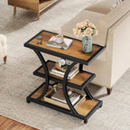 Tribesigns End Table with Storage, 3-Tier Side Table with Geometric Metal Design, Industrial Nightstand for Small Spaces, Living Room, Bedroom, Study Room (1, Rustic Brown)