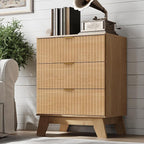 Fluted 3 Drawer Dresser, 30.3" Tall Compact Modern Boho Chest of Drawers, Wooden Storage Cabinet for Bedroom, Living Room, Entryway, Curved Profile Design