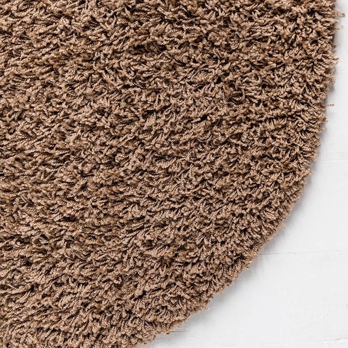 Unique Loom Solid Shag Collection Area Rug (4' 1" Round, Sandy Brown)