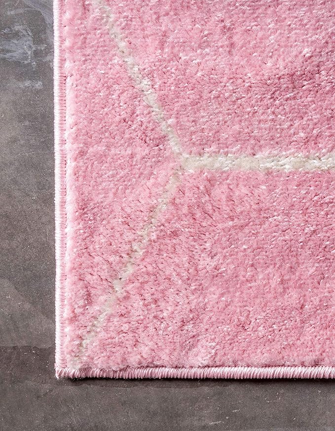 Unique Loom Trellis Frieze Collection Area Rug - Geometric (2' x 8' 8" Runner, Light Pink/ Ivory)