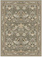RUGGABLE x Morris & Co Machine Washable Area Rug – Strawberry Thief Stone Gold 9x12, Stain-Resistant, Non-Slip – Large Rugs for Living Room, Bedroom, Hallway, Entryway & Office–with Cushioned Pad