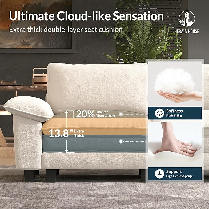 HERA'S HOUSE 88" Modular Sectional Sofa, Loveseat Couches for Living Room, Comfy Cloud Couch 2-Seater Deep Seat Sofa with Throw Pillow, Chenille Beige
