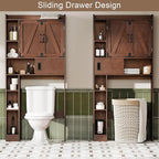 ChooChoo Over The Toilet Storage Cabinet, Farmhouse Bathroom Storage Cabinet with Sliding Door, Over Toilet Storage with Adjustable Shelves, Space-Saving, Walnut
