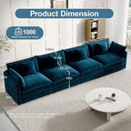 Modular Sectional Sofa, 146.5 Inch I-Shaped Cloud Sofa with Deep Seat Chenille Sofa with Cushions, Four Seater Sectional Sofa for Living Room Apartment,Blue