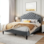 SHA CERLIN Full Size Bed Frame with Adjustable Headboard/Velvet Upholstered/Diamond Button Tufted and Metal Studs/No Box Spring Needed/Wooden Slat Support/Easy Assembly/Light Grey