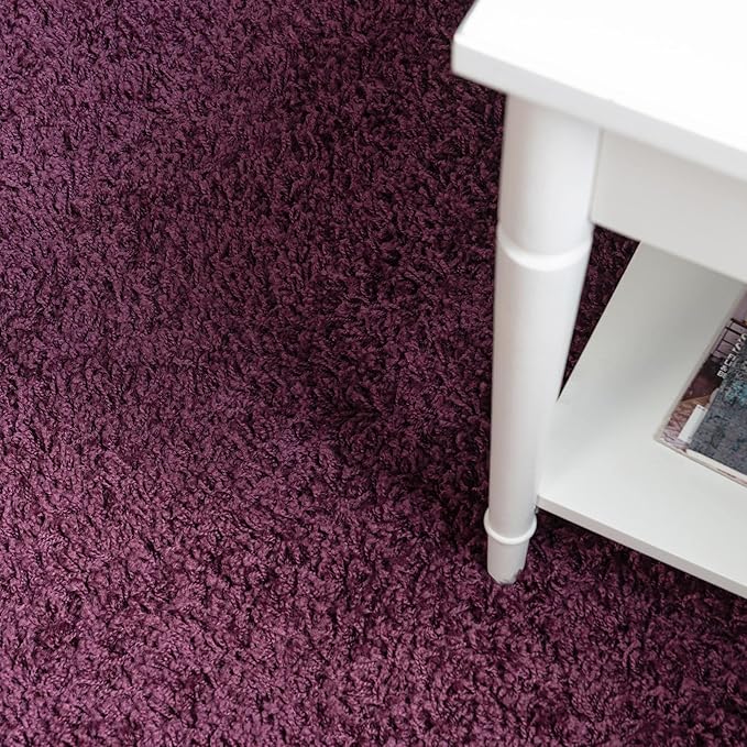 Unique Loom Solid Shag Collection Area Rug (3' 3" Round, Eggplant Purple)