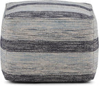 SIMPLIHOME Clay Boho Square Pouf in Patterned Blue Melange Cotton for the Living Room, Bedroom and Kids Room