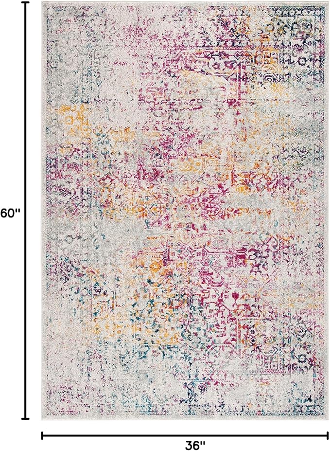 SAFAVIEH Evoke Collection 3' x 5' Ivory / Fuchsia EVK256Q Oriental Distressed Non-Shedding Living Room Bedroom Accent Rug