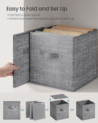 SONGMICS Storage Cubes, 13 x 13 x 13 Inches Non-Woven Fabric Bins with Double Handles, Set of 10, Closet Organizers for Shelves, Foldable, for Clothes, Cattail Gray UROB133G01