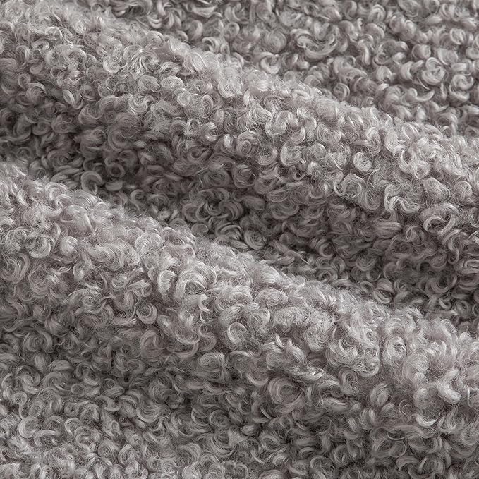 Pack of 2 Curly Teddy Wool Faux Fur Throw Pillow Covers Fuzzy Accent Soft Sherpa Pillowcases Sheepskin Fleece Decorative Cushion Case for Sofa Couch Living Room 16x16 Inch Light Grey