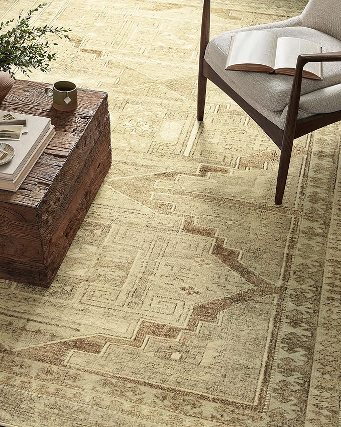 Loloi Magnolia Home by Joanna Gaines Sinclair Collection SIN-02 Khaki/Tobacco 2'-3" x 3'-9", .25" Pile Height, Machine Washable, Accent Rug