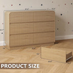 Dresser for Bedroom with 6 Drawers, Fluted Chest of Drawers with Round Curved Corner, Hidden Handles, Modern Wood Storage Organizer for Bedroom, Nursery, Living Room