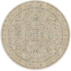 RUGGABLE Washable Vintage Area Rug – Kamran Ivory Opal 8 ft Round, Stain-Resistant, Non-Slip – Large Machine Washable Rugs for Living Room, Bedroom, Hallway, Entryway & Office–with Cushioned Pad