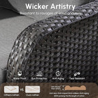 5 PCS Patio Outdoor Furniture Set with Swivel Rocking Chairs,All Weather Wicker Rattan Patio Seating Sofa and Chairs Set,Outdoor Conversaiton Sets for Deck Yard Prrch Garden Poolside,Dark Grey
