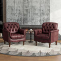 Lumibee Faux Leather Armchairs, Contemporary Accent Chairs Set of 2 with Nailhead Trims & Wood Legs for Living Room, Upholstered Comfy Arm Chairs for Office,Bedroom-Dark Red
