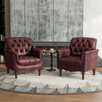 Lumibee Faux Leather Armchairs, Contemporary Accent Chairs Set of 2 with Nailhead Trims & Wood Legs for Living Room, Upholstered Comfy Arm Chairs for Office,Bedroom-Dark Red