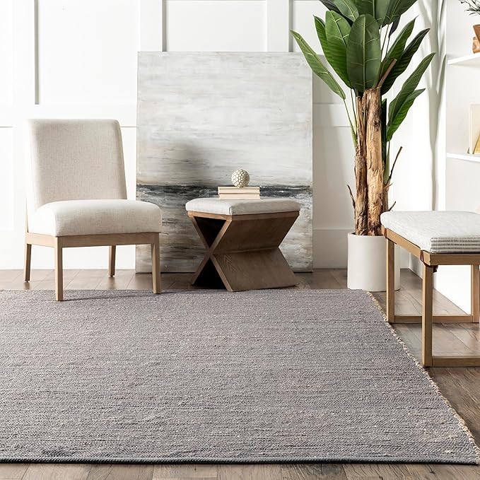 nuLOOM 2'6" x 6' Elfriede Jute & Cotton Hand Woven Area Rug, Elfriede Grey, Solid Rustic Farmhouse Style, Weaved Design, Natural Fiber, for Bedroom, Living Room, Dining Room, Hallway, Office, Entryway
