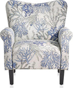 BELLEZE Modern Accent Chair for Living Room, High Back Linen Armchair with Wooden Legs, Upholstered Wingback Side Chair Padded Armrest Single Sofa for Living Room, Bedroom - Allston (Blue Coral)