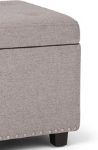 SIMPLIHOME Hamilton 48 inch Wide Transitional Rectangle Storage Ottoman in Cloud Grey Linen Look Fabric, Assembled, For the Living Room, Entryway and Family Room