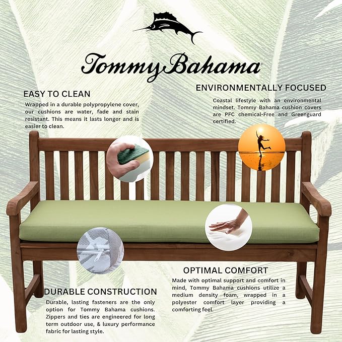Tommy Bahama Bench Cushion, 50" X 19" X 2.5", Bamboo Bay Pear