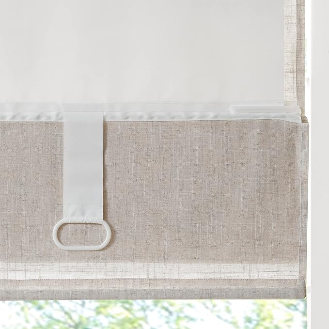 Madison Park Kyler Cordless Roman Shades - Single Panel, Lightweight Linen Blend Fabric, Natural Design, Easy Installation, Light Filtering Window Blind, Bedroom, Living Room Decor 35"W x 64"H Natural