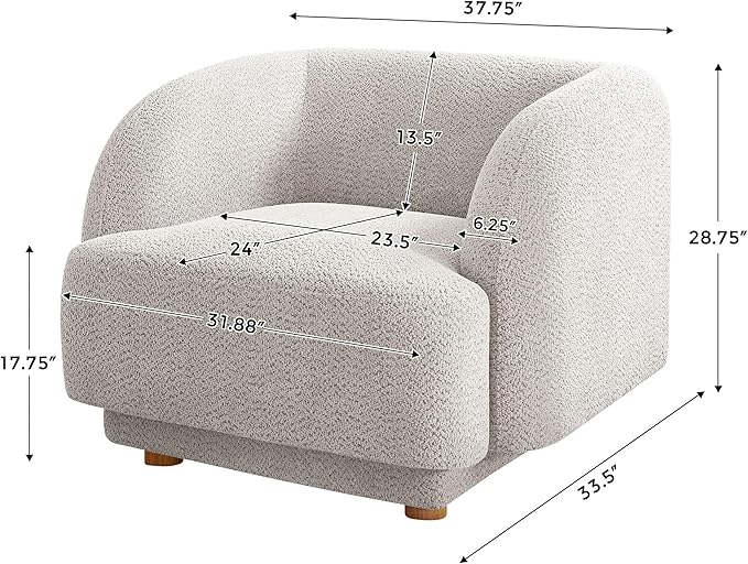 VANOMi Oversized Living Room Chair, Modern Comfy Accent Barrel Chairs, Single Sofa Chair with Wood Legs, Upholstered Armchair for Bedroom, Office, Waiting Room (Camel)