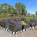 Tangkula 7 Pieces Patio Rattan Furniture Set, Patiojoy Outdoor Conversation Set with Cushions and Tempered Glass Coffee Table, All-Weather Sectional Sofa Set for Garden, Lawn, Backyard (Grey)