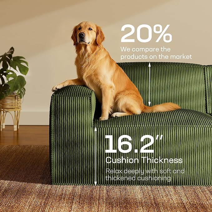 Marsail Modular Sectional Sofa, 80" L-Shaped Modular Sectional Couch with Deep Seat, Freely Combinable Sectional Clound Sofa for Living Room, No Assembly, Plush Corduroy Fabric, Green