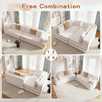 Cloud Sectional Sofa Modern Boneless Couch for Living Room, Comfy Deep Seat Comfy Teddy Fabric Double Sofa Chaise No Assembly Required (White, 135"- 4 Seater)