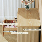 6 Drawers Dresser, Mid Century Modern Dresser for Bedroom, Curved Profile & Fluted Design, Wide Wood Chests of Drawers Storage for Entryway, Hallway, Oak