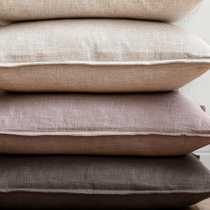 Foindtower Set of 2, Decorative Linen Soild Throw Pillow Covers Soft Accent Euro Cushion Case Boho Farmhouse Pillowcase for Chair Couch Sofa Bedroom Living Room Home Decor 20 x 20 Inch Dusty Pink