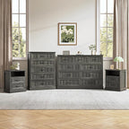 Farmhouse Dresser and Nightstand Sets, 4Pcs Bedroom Furniture Set, Nightstand Set of 2 & 55" Wide 9 Drawer and 44" Tall 5 Drawer Dresser with Large Drawers & Bar Handles, Grey