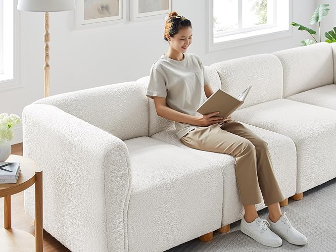 VANOMi Oversized Modular Sectional Sofa, Sleeper Sectional Couches for Living Room, 6 Seats Modular Sofa with Reversible Chaises, Cream White