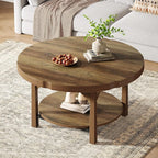 Tribesigns Round Coffee Table, 2-Tier Farmhouse Center Table with Storage Shelf, Rustic Wooden Cocktail Tables for Living Room