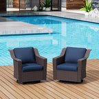 Patio 2 Pieces Wicker Swivel Chairs Set of 2，Outdoor PE Rattan Rocking Glider Armchairs, Water-Resistant Cushions with Removable and Washable Covers, Porch, Balcony, Sunroom (Navy Blue)