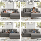 Modular Sectional Couches for Living Room, Modern Loveseat 2-Seater Sofa Couch with Ottoman, Upholstered Couches for Living Room Bedroom, Light Grey