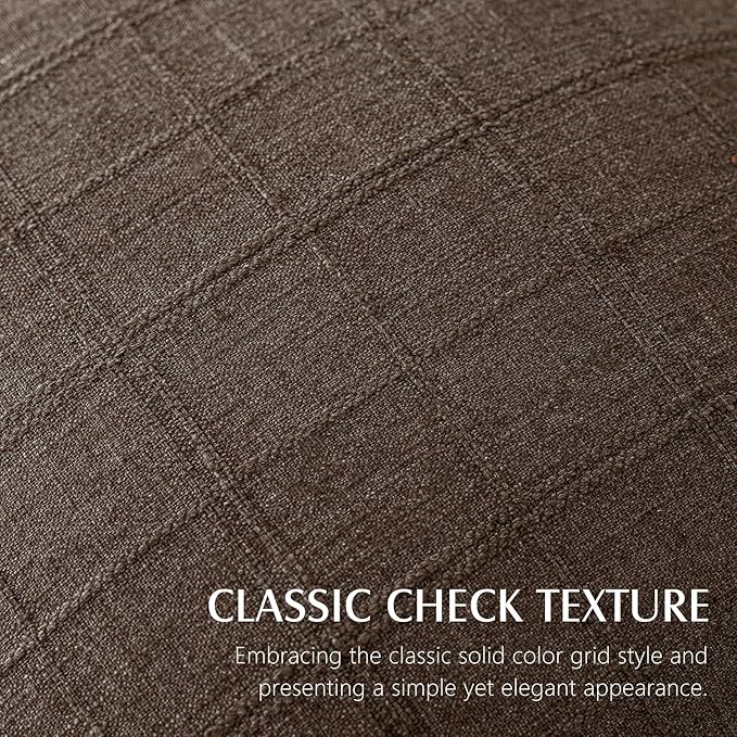 Foindtower Set of 2 Decorative Linen Check Throw Pillow Covers Neutral Farmhouse Vintage Cushion Covers Modern Boho Home Decor for Sofa Chair Couch Bedroom Living Room,22×22 Inch,Dark Brown