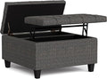 SIMPLIHOME Harrison 30 inch Wide Transitional Square Small Coffee Table Storage Ottoman in Ebony Tweed Polyester, Assembled, for The Living Room and Bedroom