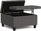 SIMPLIHOME Harrison 30 inch Wide Transitional Square Small Coffee Table Storage Ottoman in Ebony Tweed Polyester, Assembled, for The Living Room and Bedroom